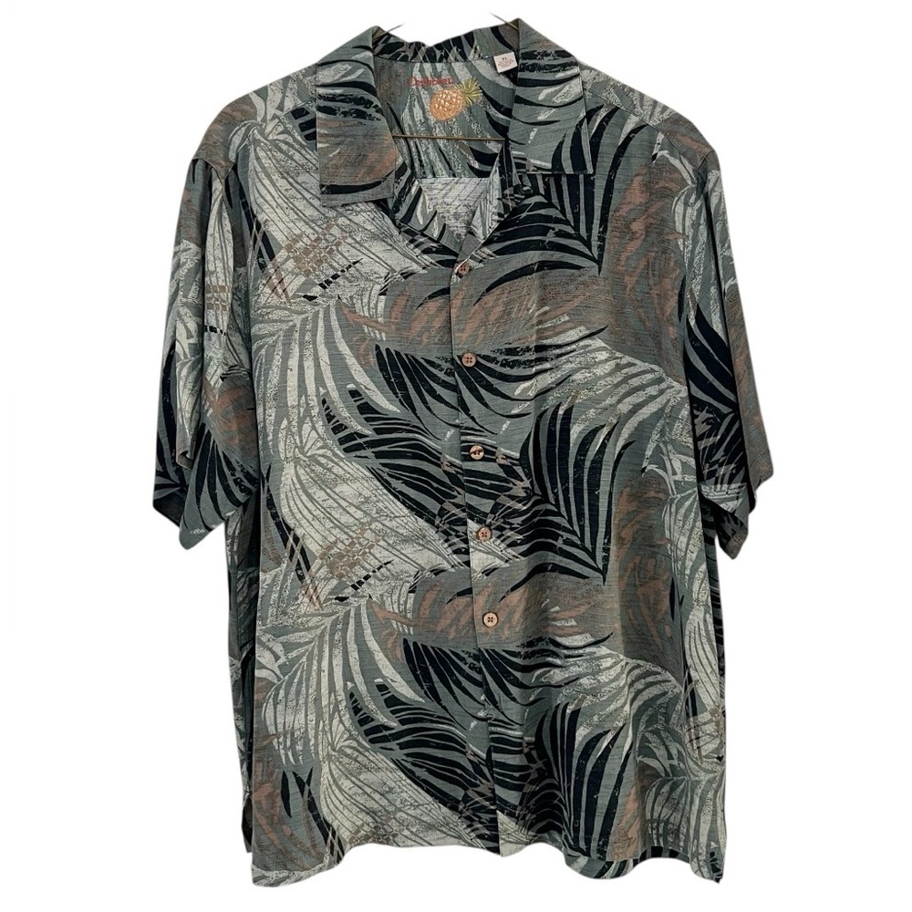 Caribbean Silk Blend Tropical Leaf Hawaiian Button Up Short Sleeve Shirt Mens XL
